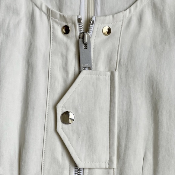 CÉLINE OFF WHITE LINEN DRESS WITH PUFF SLEEVES SIZE 42 BY PHOEBE PHILO - Picture 10 of 16